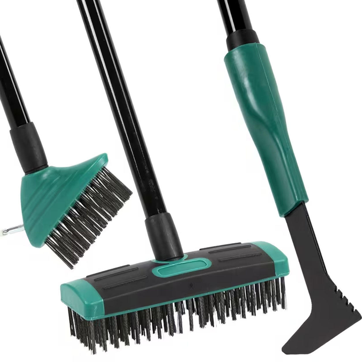 TEMU Faboer 4 In 1 Telescopic Weed Remover Brush Wire Head Paving Decking Moss Weed Remover Tool Wire Brush Scraper Set With Metal Broom & Weed