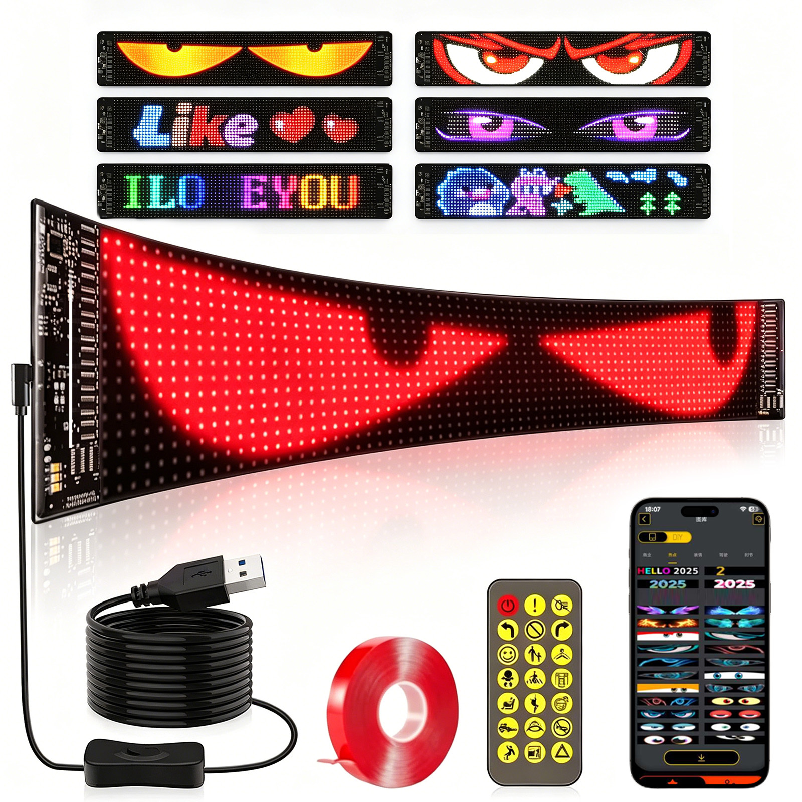 E-shop Vorprogrammierbares LED-Display, flexibles Soft-Panel für scrollende Texte & Animationsanzeigen, robustes, leichtes USB-betriebenes Schild für