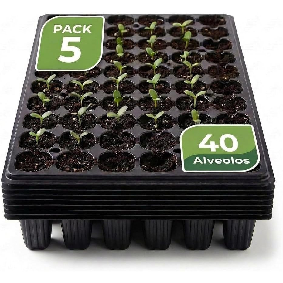 TEMU GROWMANIA Pack 5 Bandejas de Germinación 40 Alveolos | 100% Material Reciclable | Propagador de Semillas