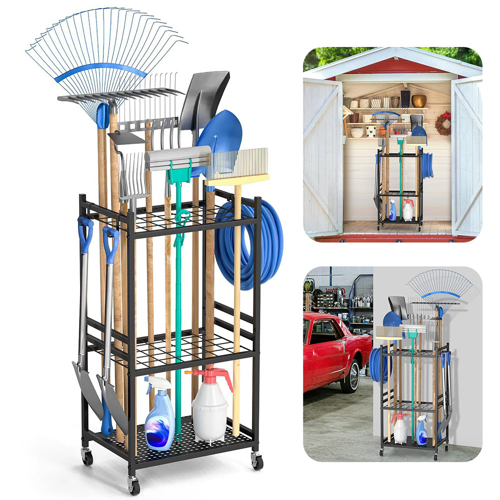 Garden Tool Organizer And Storage, Yard Tool Organizer For To 42 Tools, 3-tire Yard Tool Holder Holding Long Handled Tools For Shed Garden Outdoor