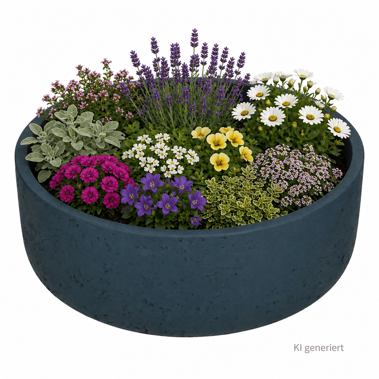 Ethan Plant Bowl, Blue, Size M, Fiberglass Stone Concrete Decorative Bowl For Indoor And Outdoor Use, Weatherproof