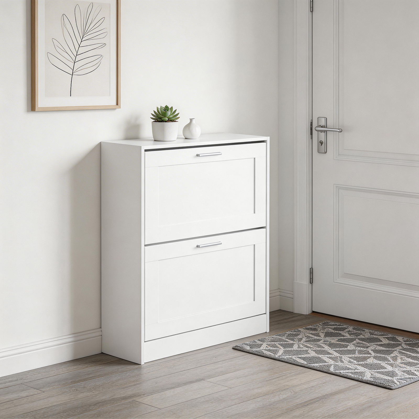 TEMU Meuble à Chaussures Étroit avec 2 Tiroirs Abattants, Armoire Rangement Chaussures pour Couloir et Entrée, 12 Paires, Tiroirs Ajustables pour