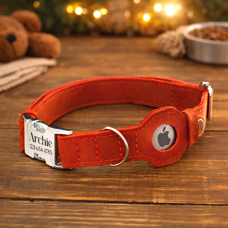 Leather Dog Collar With Airtag Holder In 6 - Secure Gps Tracking Pet Collars - Genuine Leather Collar For Small Medium Large Dogs - Adjustable Sizes Xs To Xl (23-64cm)