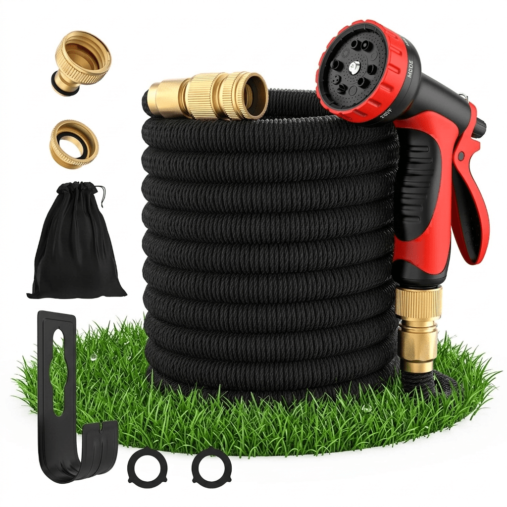 Flexible Garden Hose 30m Expandable – Water Hose With 10-function Spray Nozzle, 1/2"+3/4" Brass Adapter, Hose For Garden & Car