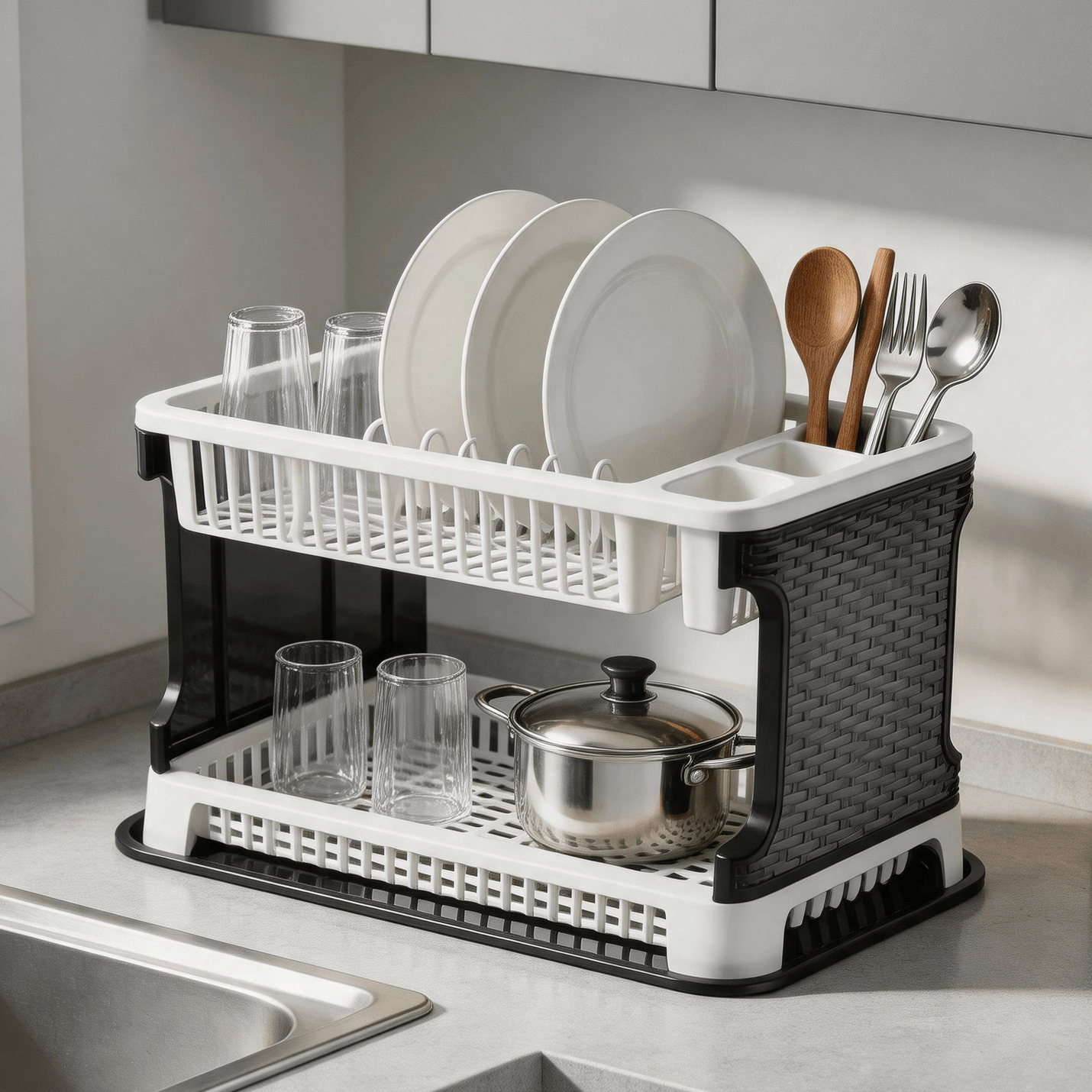 large capacity foldable dish drainer with drip tray dish dryer