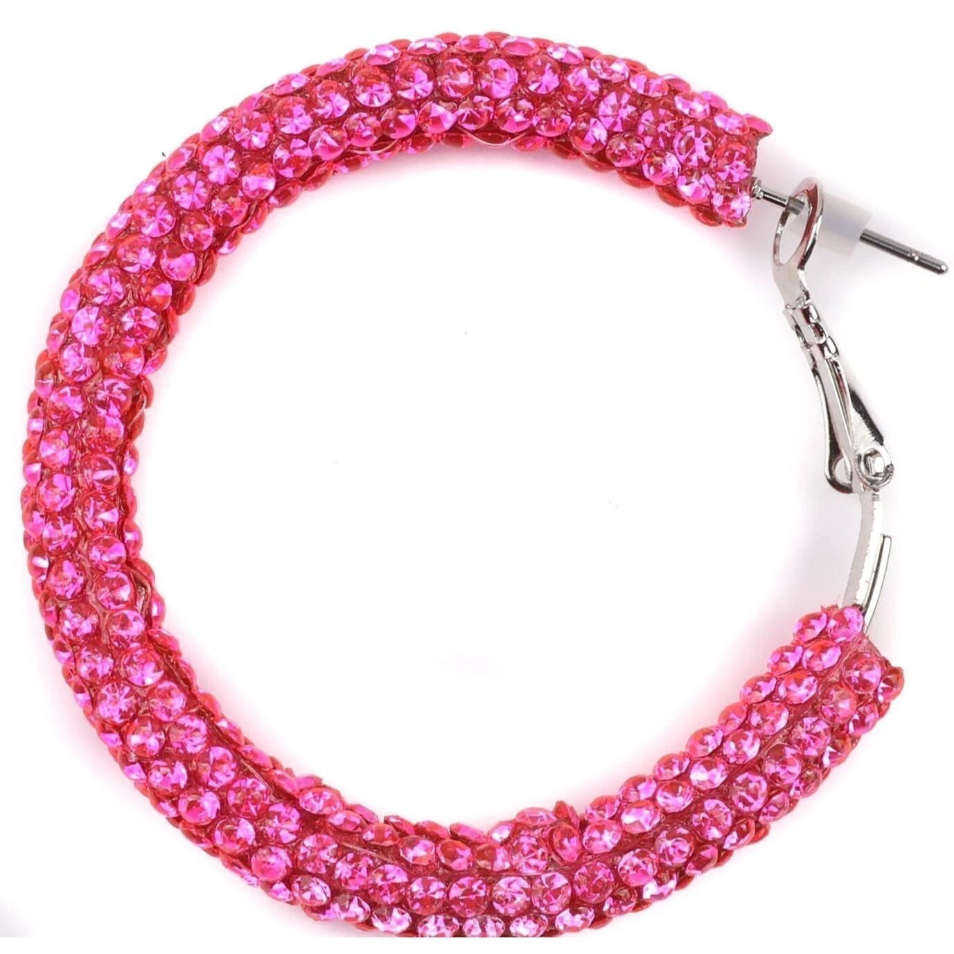 Women's Pink Large Crystal Hoop Earrings, Sparkle Design