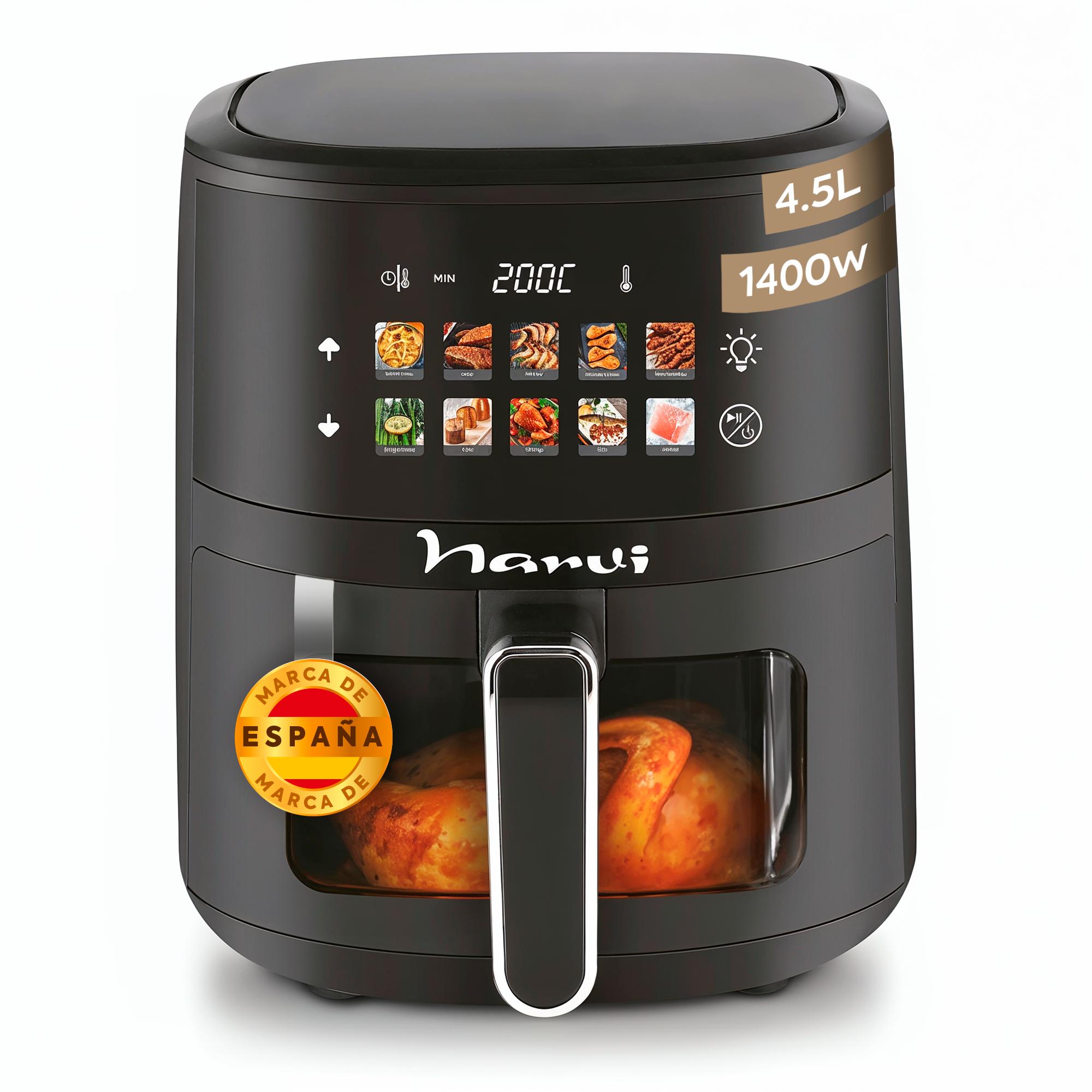 TEMU NARVI Freidora de Aire, freidora sin Aceite , Capcidad 4,5L y Potencia 1400W con Ventana , Cocción 360°, Panel Digital Táctil Programas