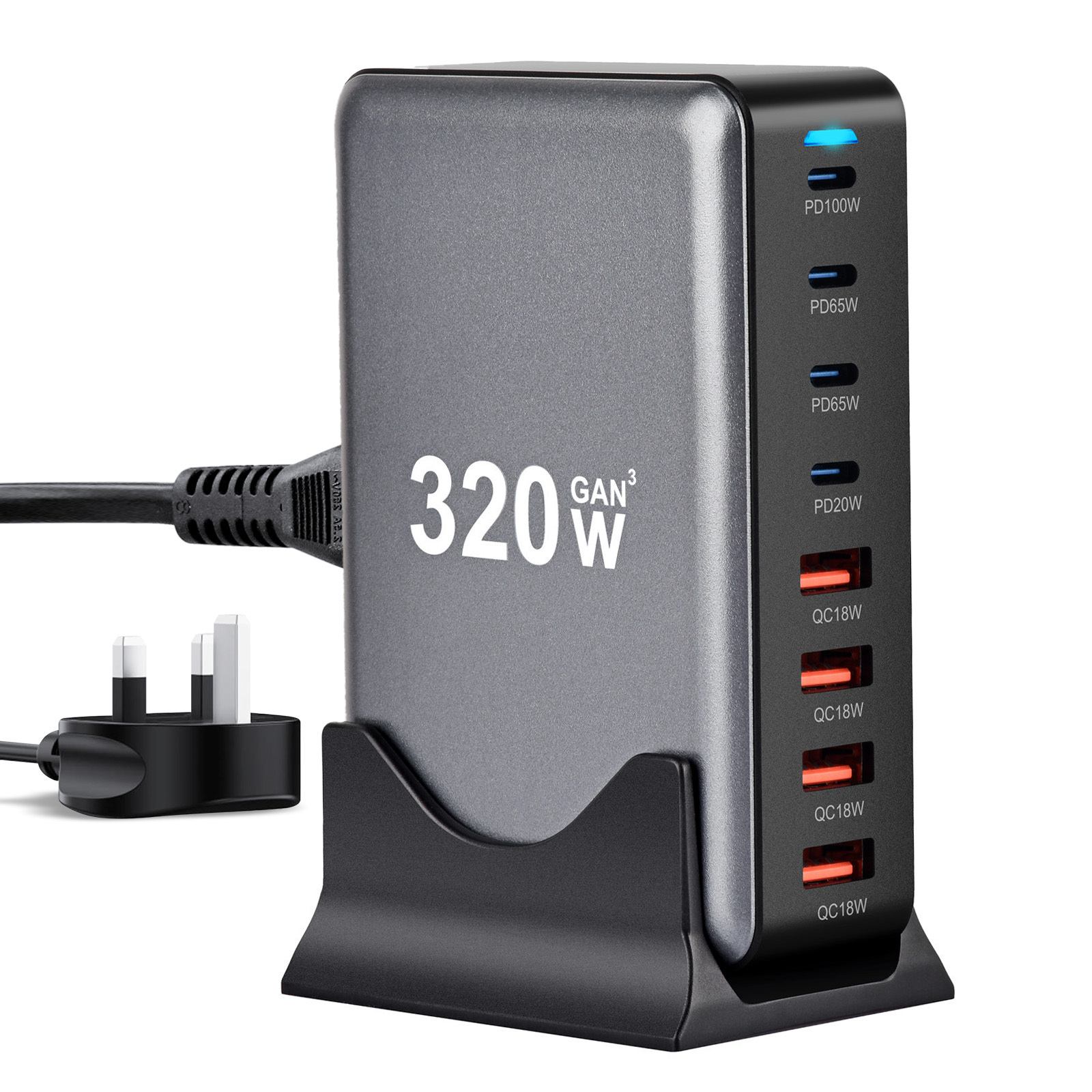 320  iii usb c fast charger 8 port pd multi device charging station wall power adapter for laptops phones gaming devices