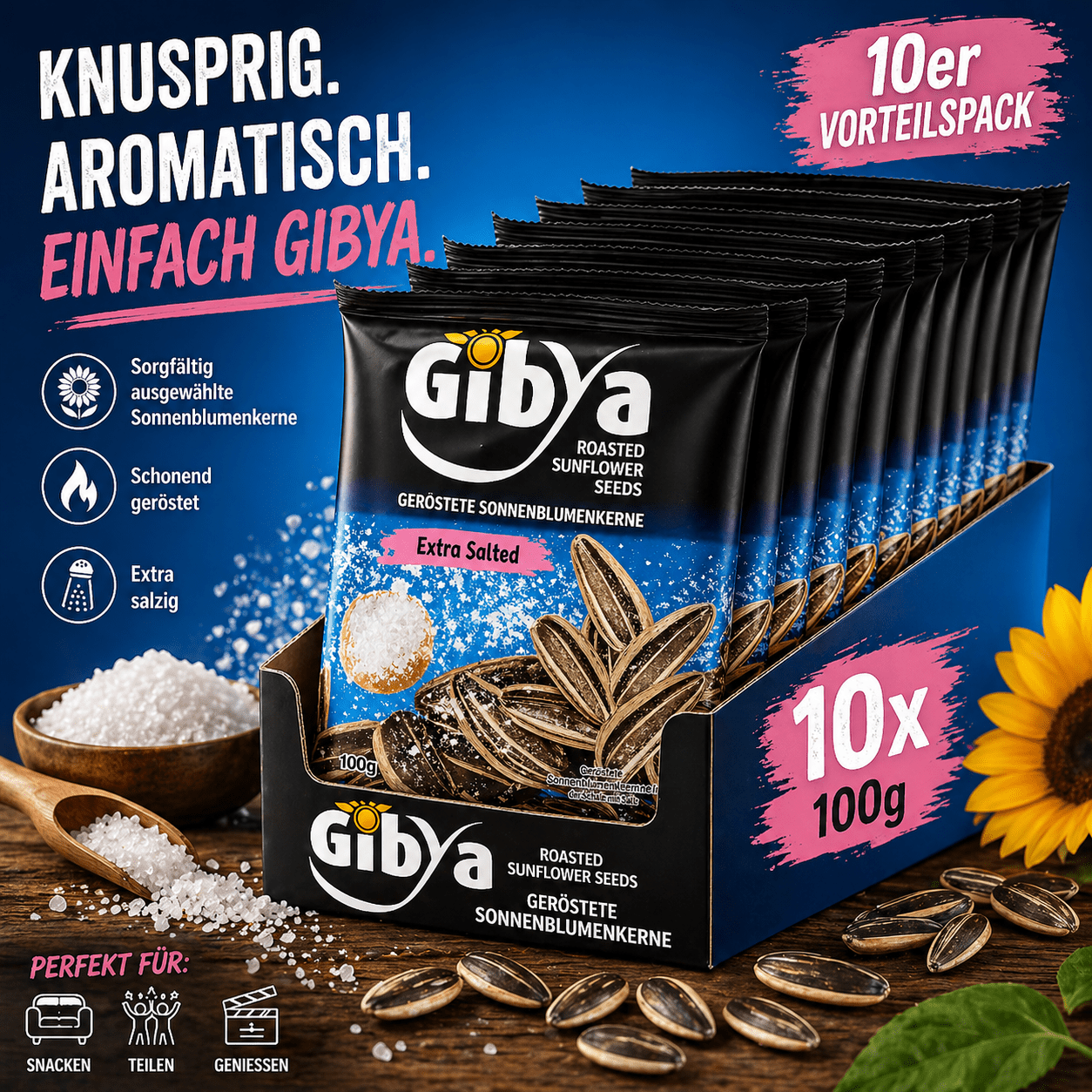 Image of 10pcs Of Roasted Sunflower Seeds Extra Salted 100g Bulk Packaging