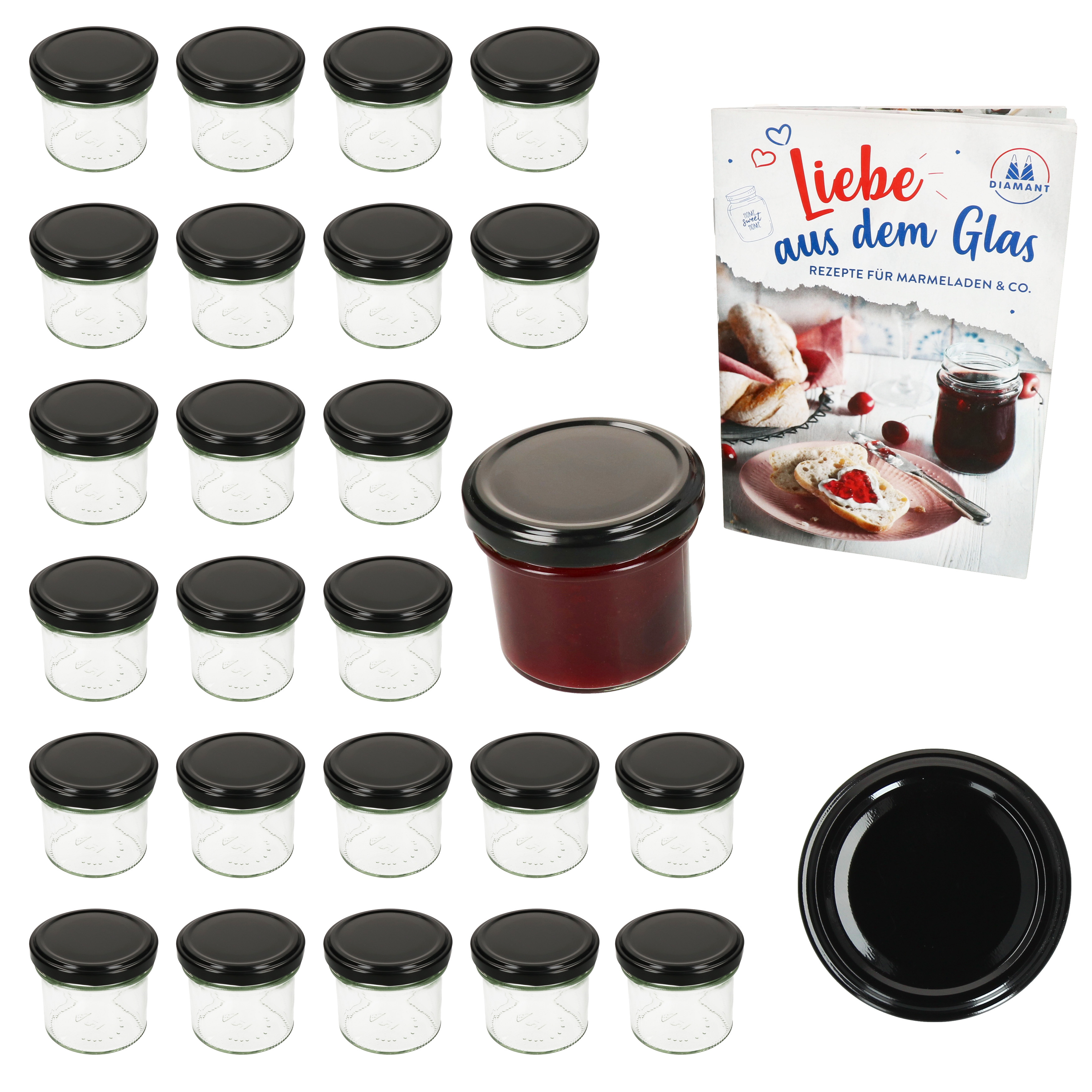 Image of 25pcs Set Of Tumbling Glasses 125ml Preserving Jar With Black Lid To66 . Diamond Sugar Recipe