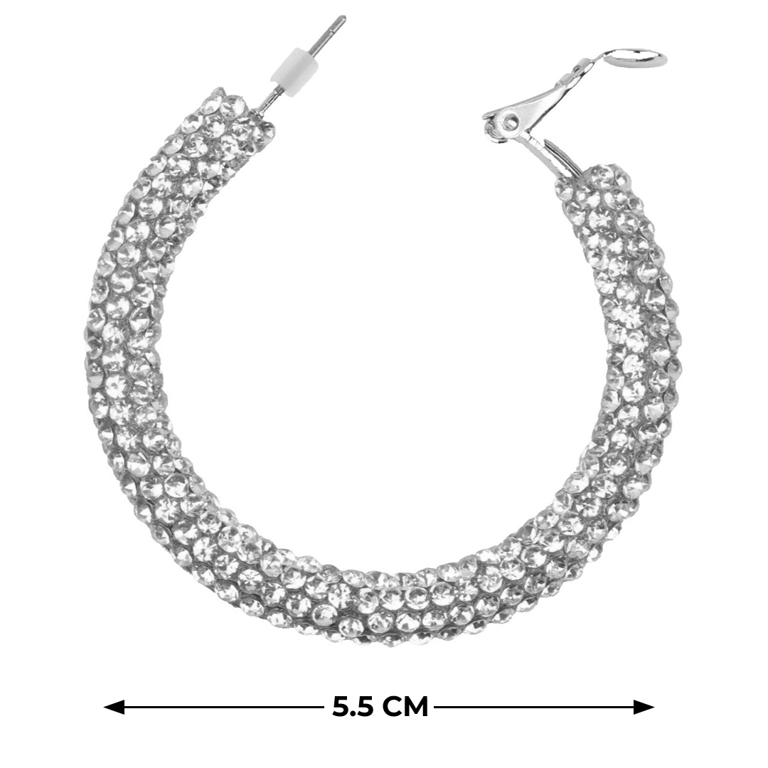 Women's Pink Large Crystal Hoop Earrings, Sparkle Design