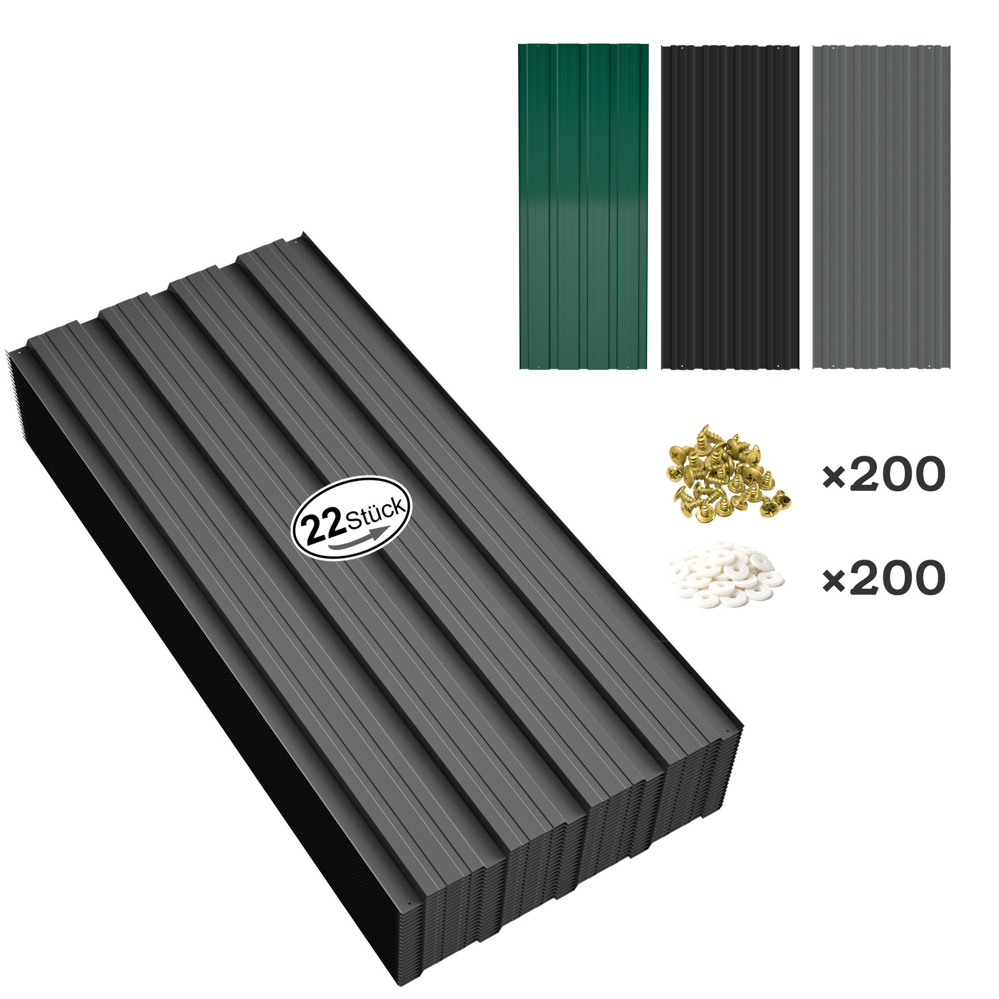 E-shop 22-teiliges Set aus verzinktem Stahl für schwere Lasten – -Dachplatten mit Schrauben & 200 Nägeln – Wellblech für Dächer, Wandverkleidungen,