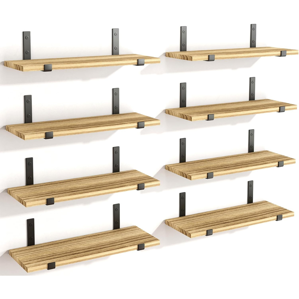 TEMU BAKAJI Set 8 Mensole da Parete in Legno con Staffe in Metallo, Scaffali da Muro Resistenti, Scaffalatura Organizer Salvaspazio Design Minimal e