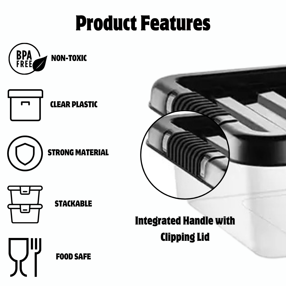 Compact 7L Plastic Storage Box with Black Lid, Stackable Design