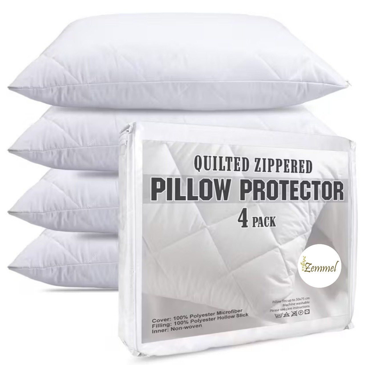 TEMU Quilted Pillow Protectors 2 & 4 Pack Pillow Case Quilted Zipped 50 X 75cm - White Zipped Covers, Microfiber Pillowcase Protectors