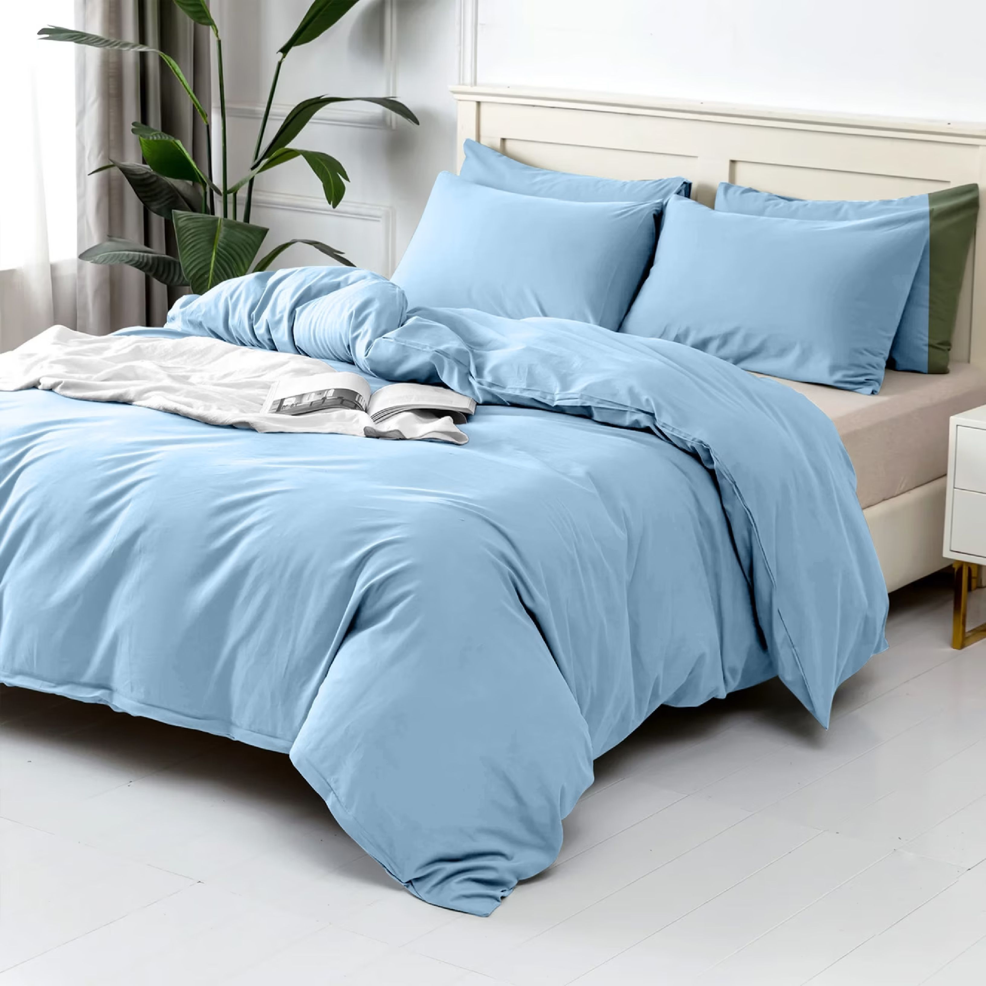 TEMU 3-piece Duvet Cover Set With 1/2 Pillowcases Multi-colour Options Soft 200tc Quilt Cover Bedding Set Plain Solid Colour Design Breathable Fabric
