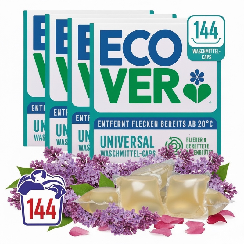 Ecover Laundry Detergent Capsules / Cape Universal – - 144 (8x 18 Count), Bio-based, , From 20°c