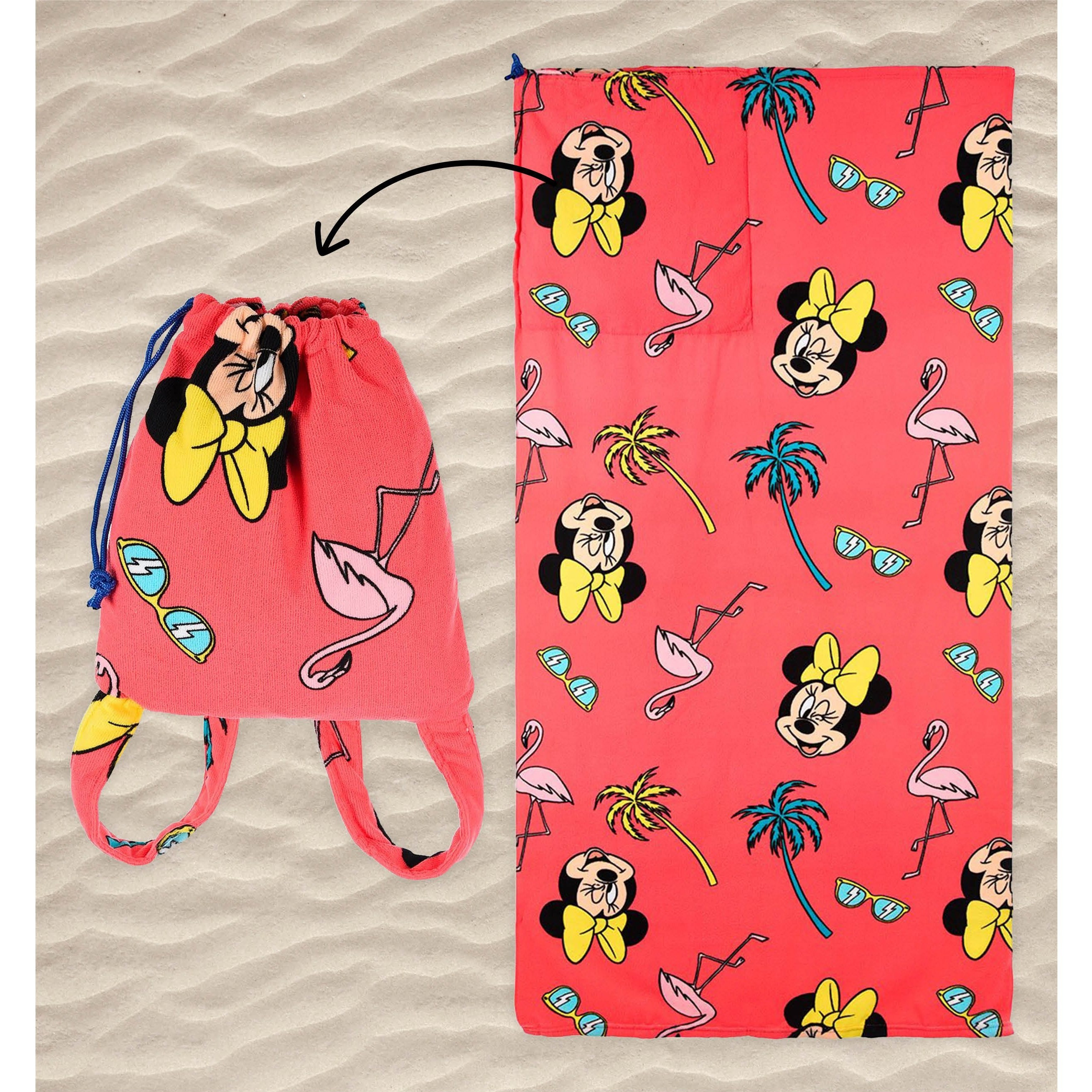 TEMU Toalla de playa Minnie Mouse - Se convierte en mochila con correa, 100% poliéster premium, 70X140Cm - Secado rápido y portátil para nadar y