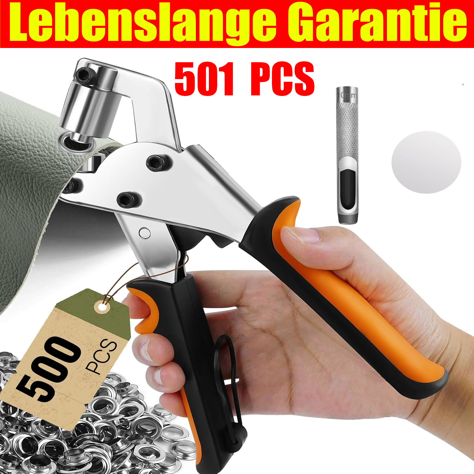 Image of Eyelet Punch Kit 10mm, 3/8" Inch Magnetic Hole Punch With 500 Pcs Grommets, Eyelet Pliers Fabric Hole Punch For Fabric, Tarpaulin, Belts, Poster, Canvas