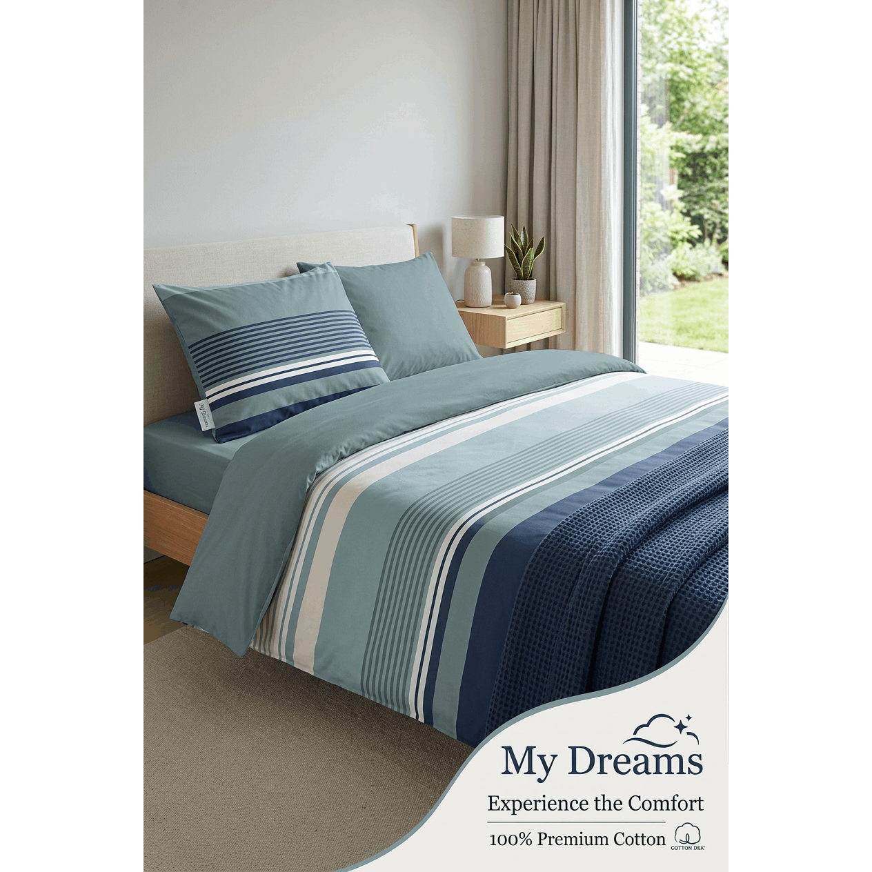 Bed Sheet Set, Blue/green Striped, 100%, Reinforced Fabric, Bed Sheet, From