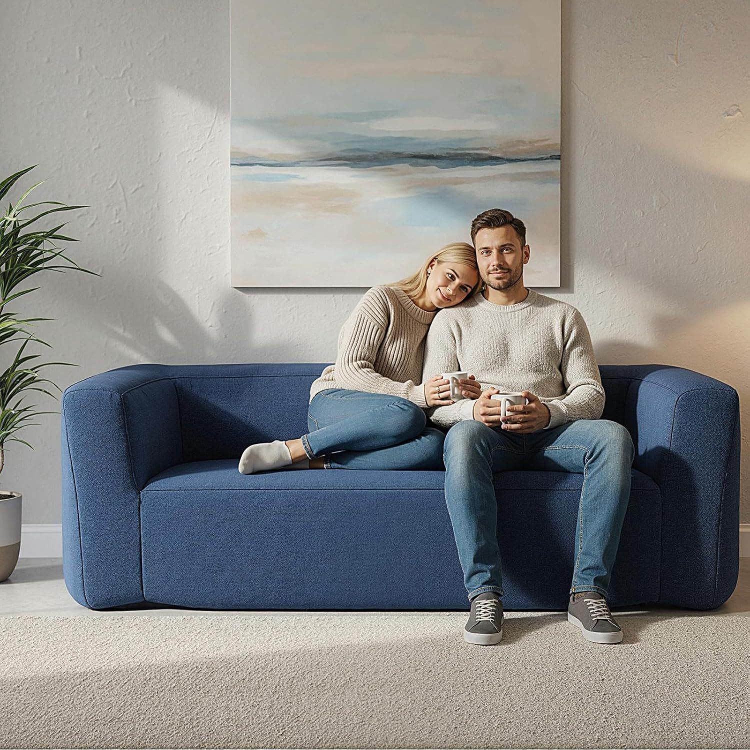 Image of 2 Seater Inflatable Sofa Bed, Portable Inflatable Sofa With Removable Cover, Large Seat, Ergonomic Backrest And Armrests