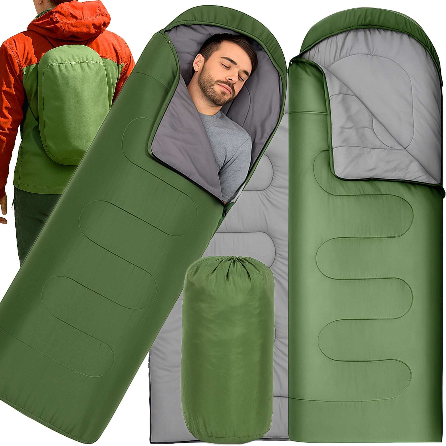 TEMU Sac de couchage avec capuche, couette d'extérieur 210 × 75 cm, modèle multi- léger et pour camping, voyage et randonnée, fermeture éclair pour