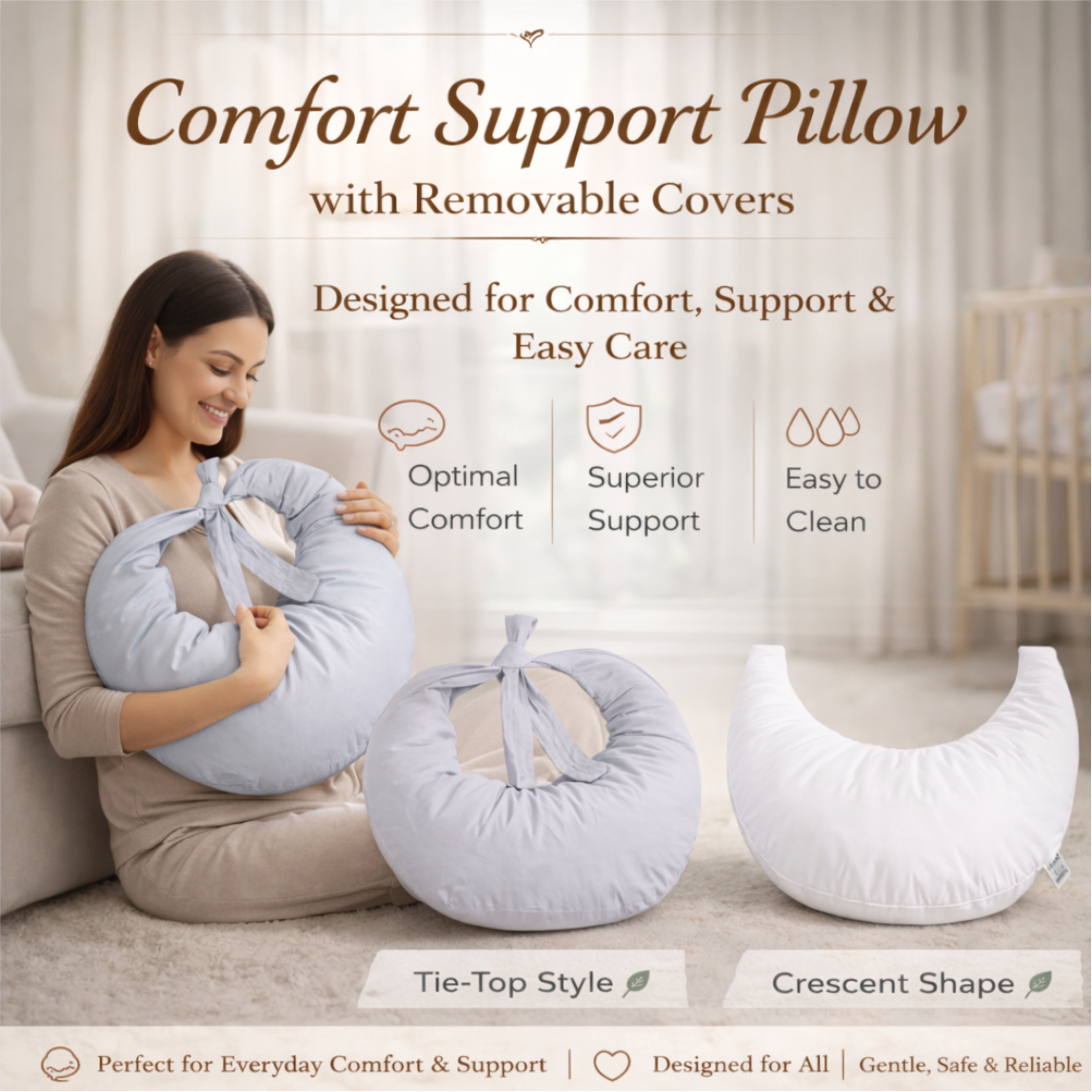 TEMU Feeding Pillow With Removable Cover (grey) Nursing Maternity Baby Support Cushion