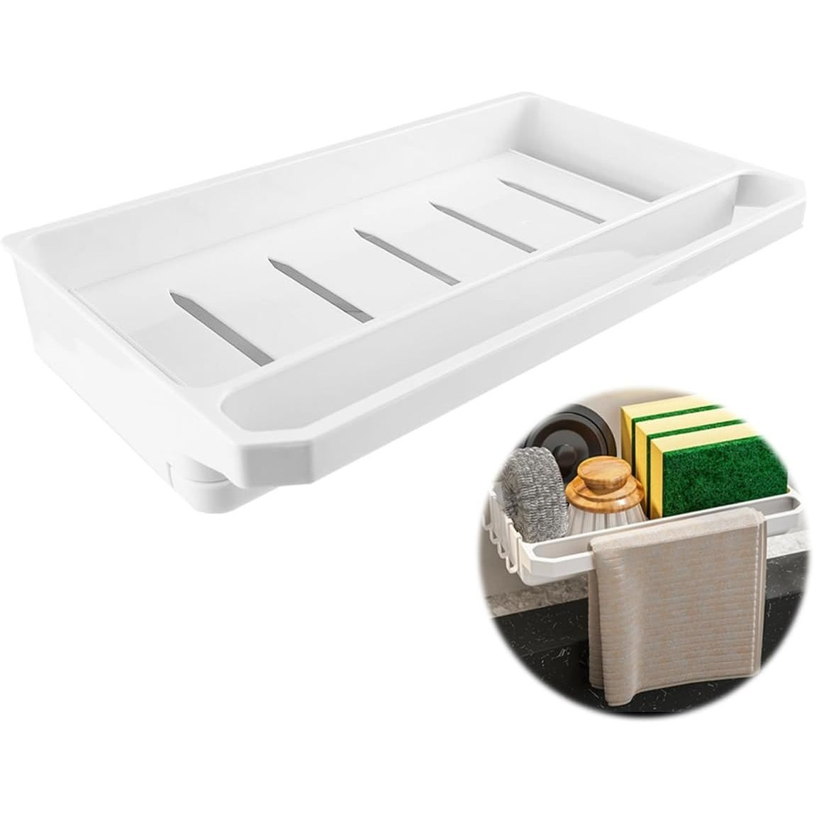 Sink Organizer For Kitchen, No-drill Shower Shelf, Wall-mounted Sink Organizer, Suitable For Kitchen And Bathroom, With Towel Holder, No Drilling Required