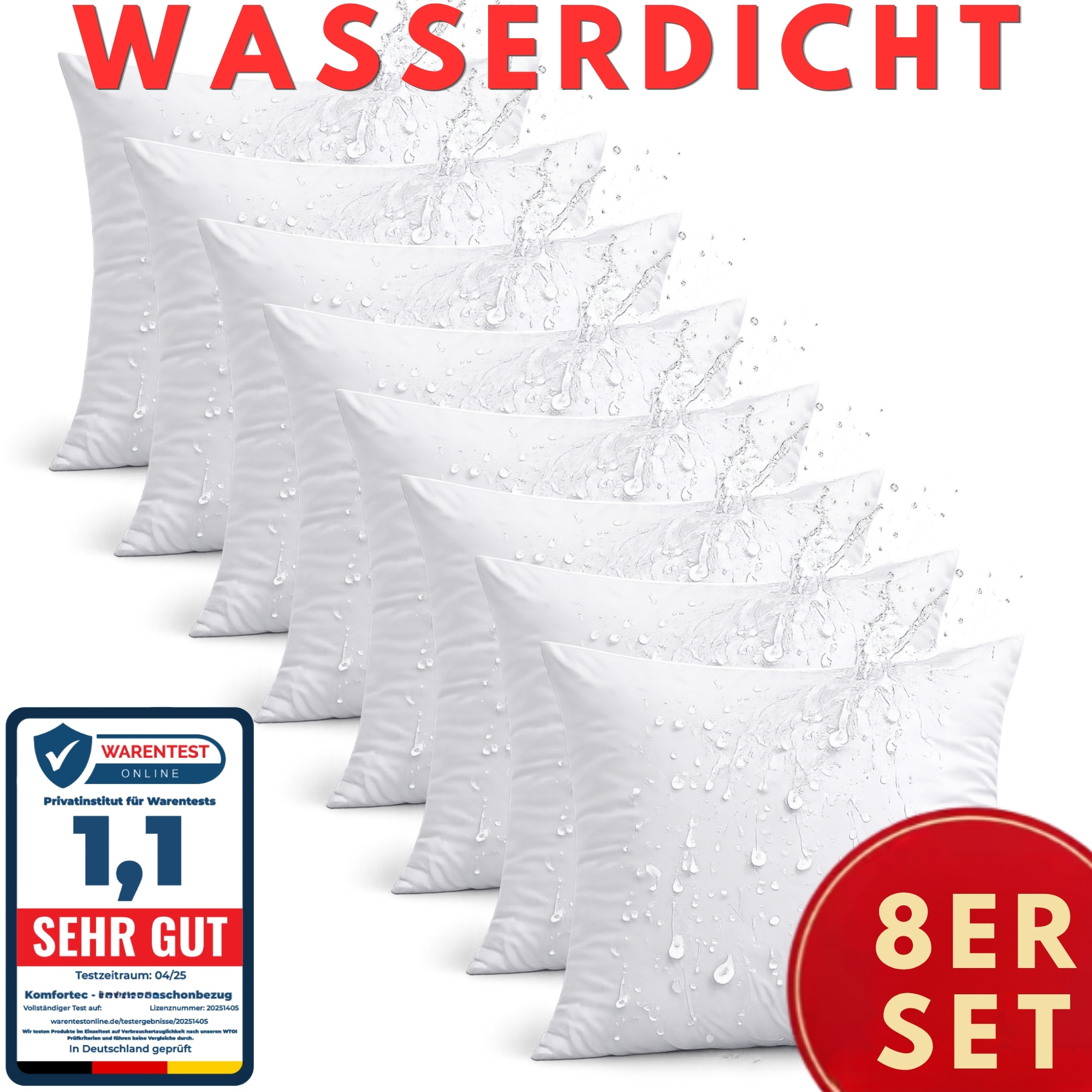 E-shop 8er Set Wasserdichte Kissenbezüge mit Reißverschluss, Atmungsaktiver Kissenschutz, Weich, Geräuscharm und Pflegeleicht, Für Schlafzimmer,
