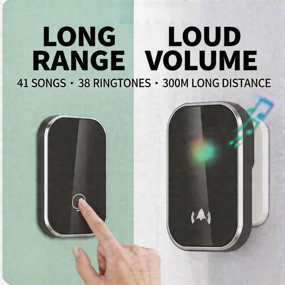 high volume long distance smart wireless doorbell set   1 receiver and 1 transmitter elderly call doorbell adjustable volume 41 ringtones   ideal for home villa and office use random color