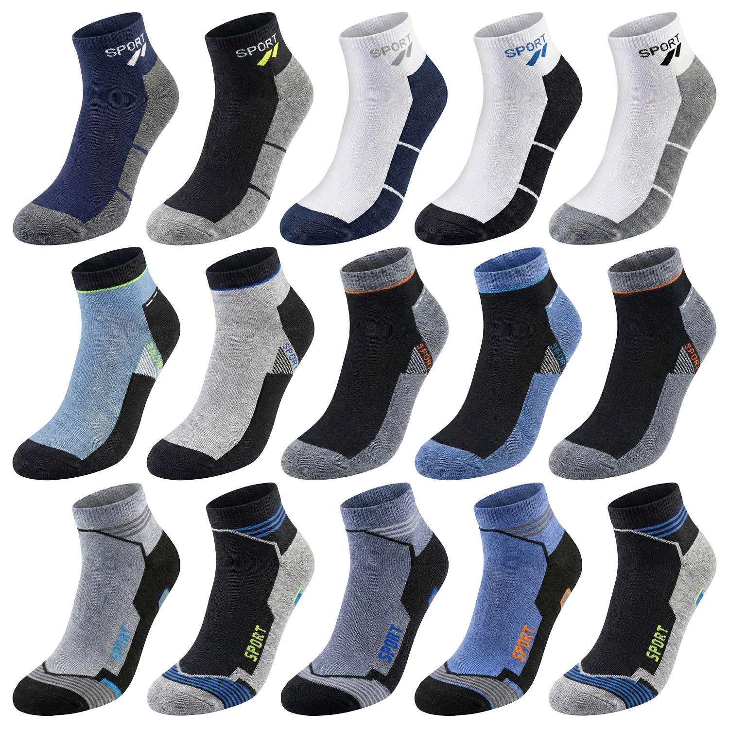 E-shop 15 Paar Herren-Sportsocken aus Baumwolle 43–46, strapazierfähige Trainingssocken zum Laufen und für den , hoher Baumwollanteil von 95 % für