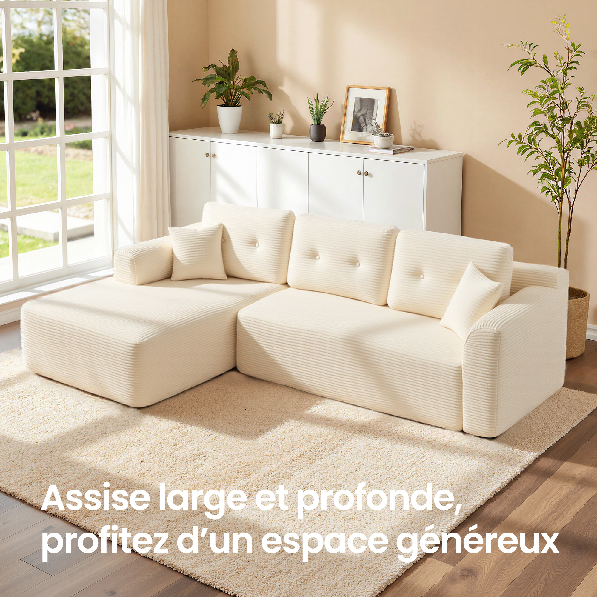 TEMU Canapé d'angle,150 x 244 x 73 cm, livré compressé en colis, , pour salon, chambre , canapé , blanc crème