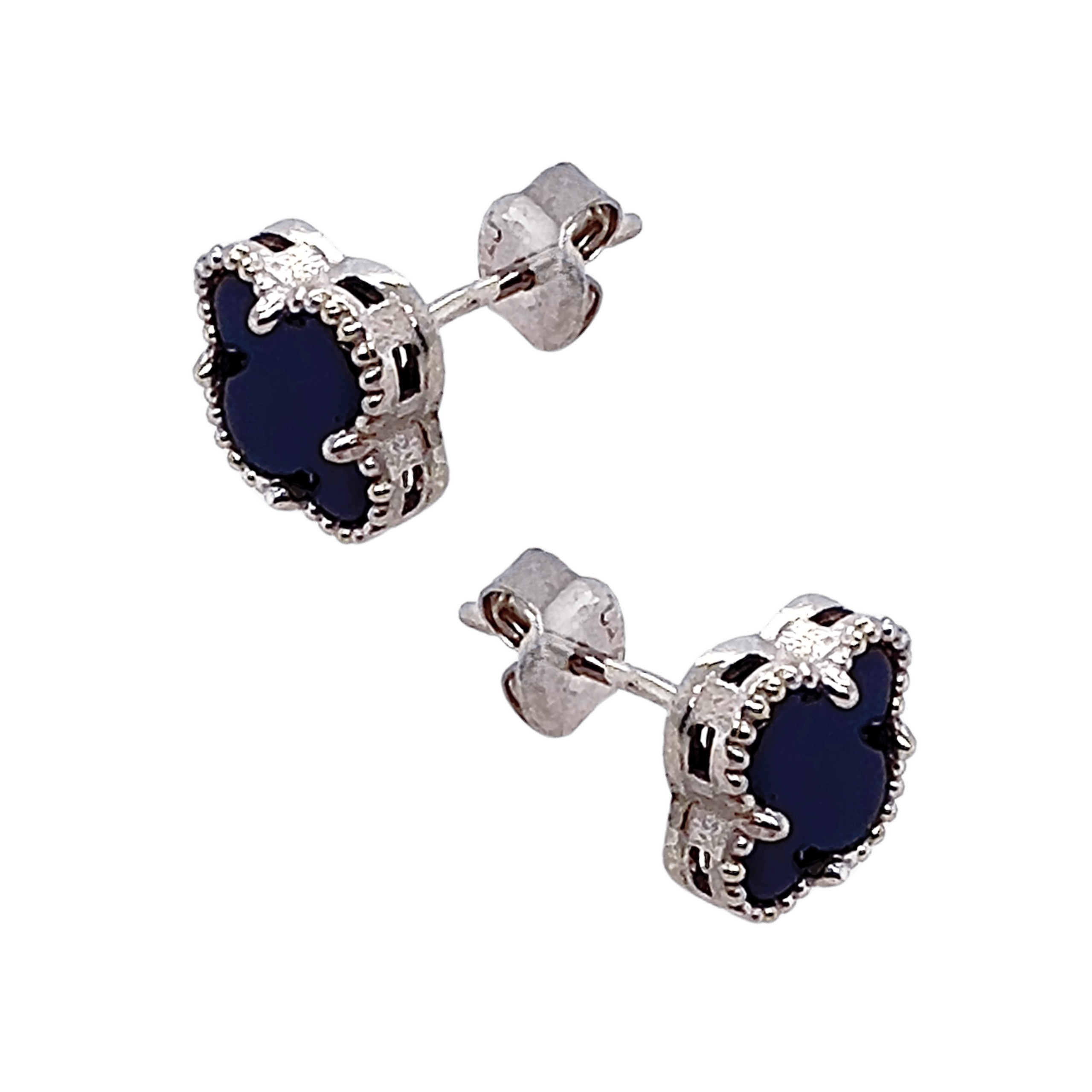 Image of Earrings With A Very Popular Good Luck Motif - 925 Silvery, Filled With Black Stone, Studs, Delicate, Gift-packed, From A Seller.