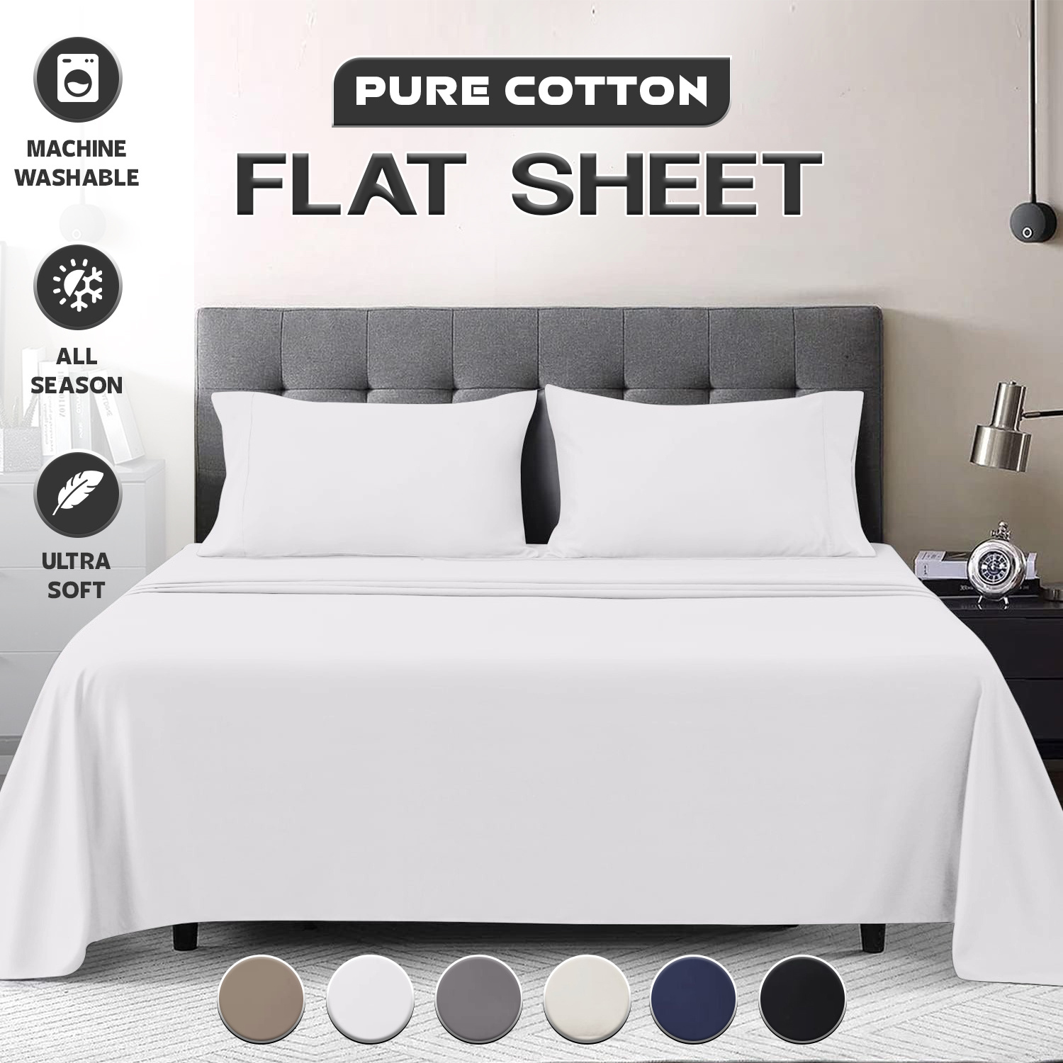 TEMU Flat Sheet – Solid Colour, Lightweight Bed Sheet, Wrinkle Resistant, Quick Drying & Fade Resistant Machine Washable Flat Sheet For All Sizes