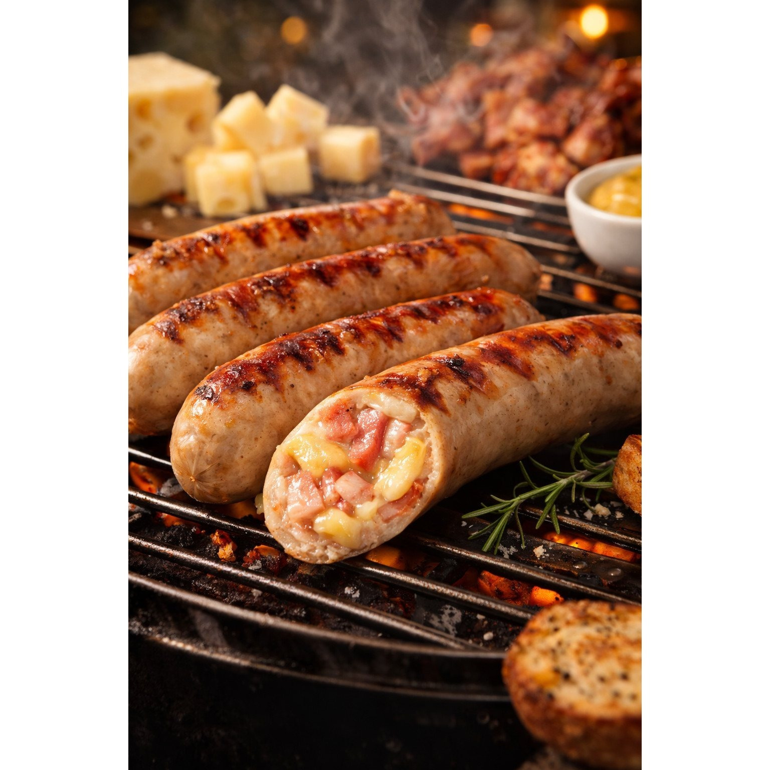 Image of 2x Berner-style Bratwursts 4x90g – With Bacon & Cheese Filling | Juicy, Spicy & Ready To Grill For Bbq, Snack & Pan