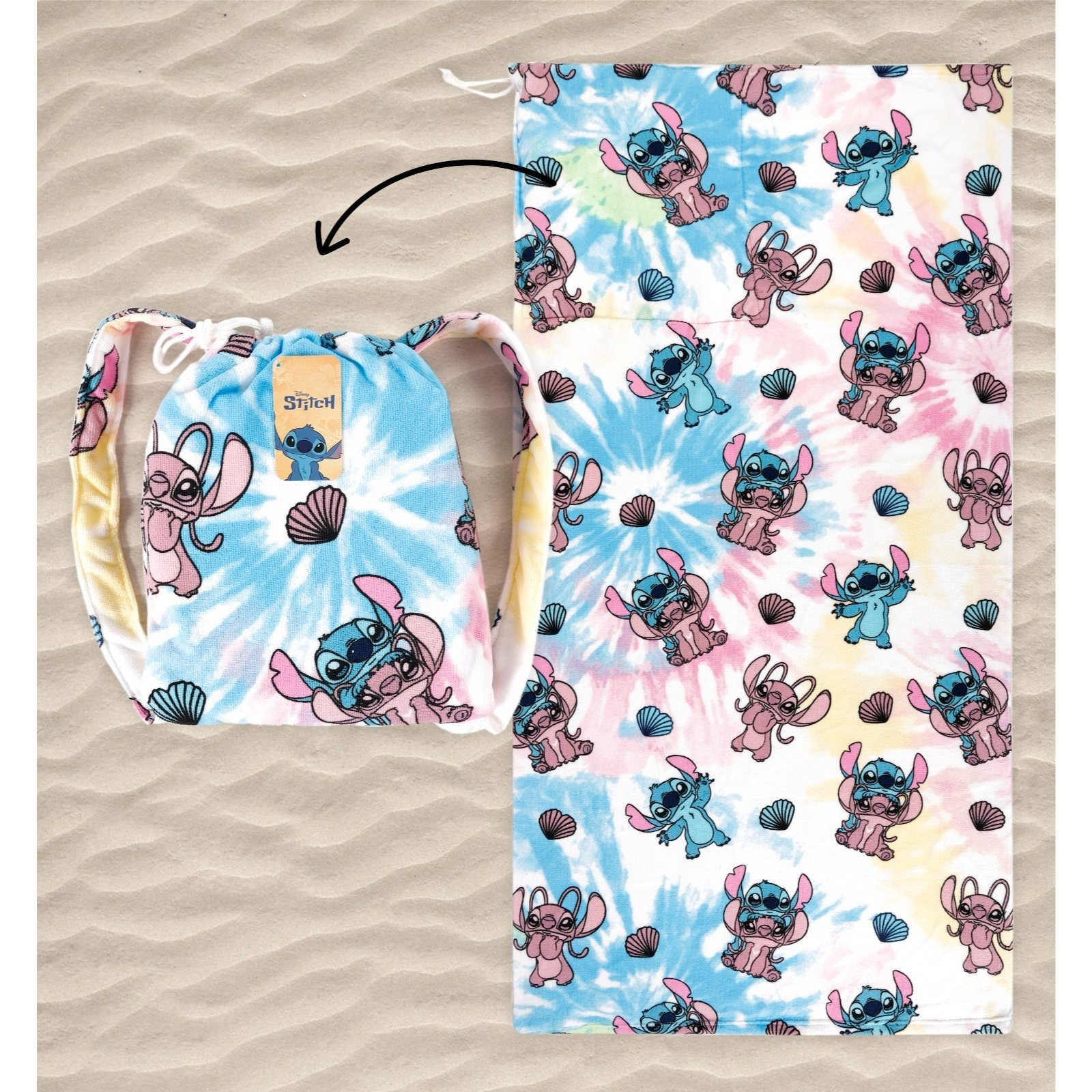 TEMU Toalla de playa Stitch - Se en mochila con correas, Tie-Dye oficial, 100% poliéster, 70X140Cm - Secado ultra-rápido para piscina, surf y