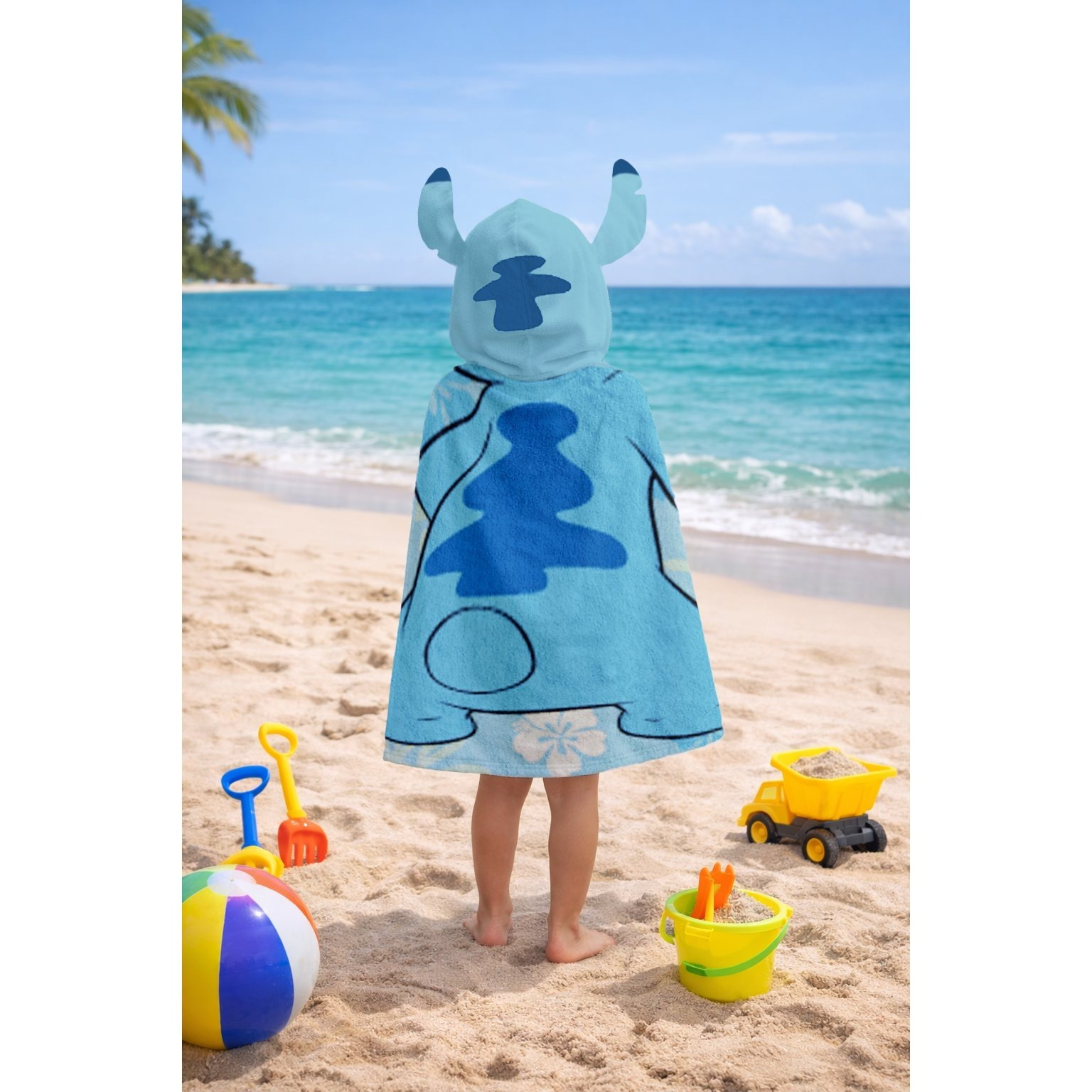 TEMU Toalla poncho con capucha de Stitch y orejas 3D – Toalla de baño para niños 100% poliéster, 70x140 cm – Albornoz de playa hawaiano, secado