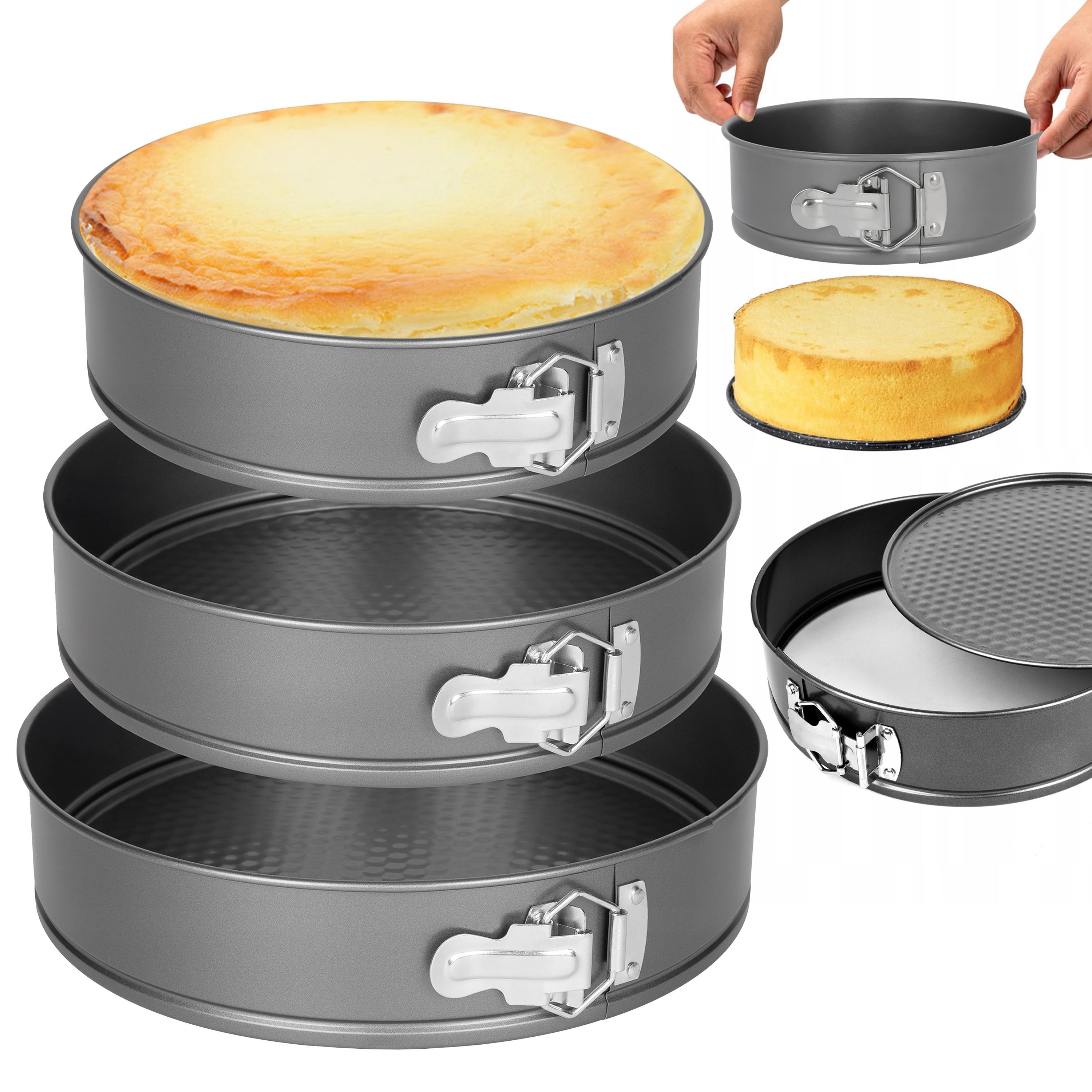 TEMU Round Cake Pan Set Of 3 Baking Pans 24, 26, 28 Cm, High-, Heat Distribution, Coating Prevents Cakes From Sticking To Bottom And Sides, Easy To