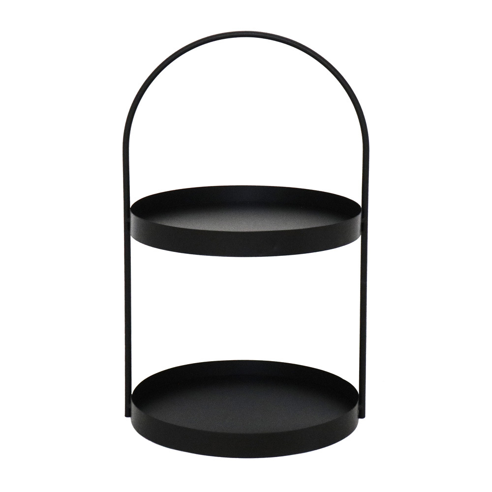 Black Metal Tiered Tray, , 46cm Height, Metal Tray With Handle