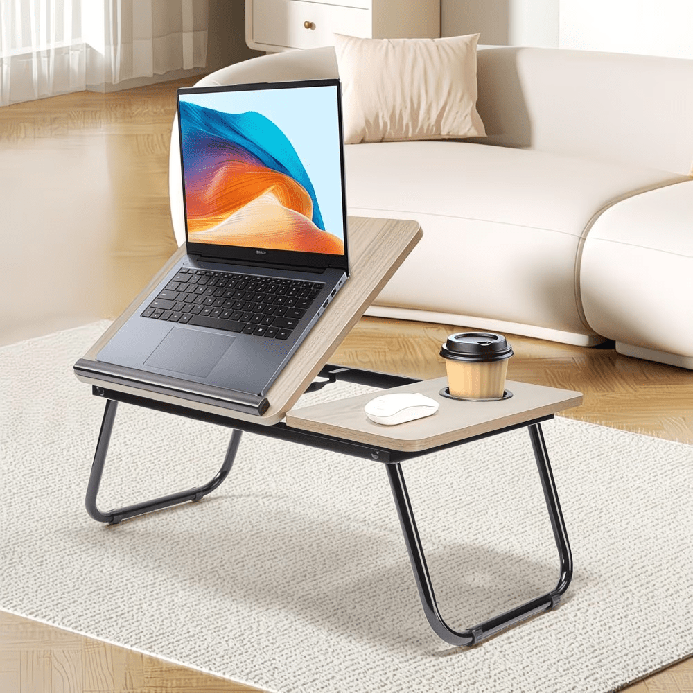   2 colors versatile folding laptop desk with cup holder   adjustable tilt portable sturdy wooden frame ideal for reading studying serving breakfast in bed   in  