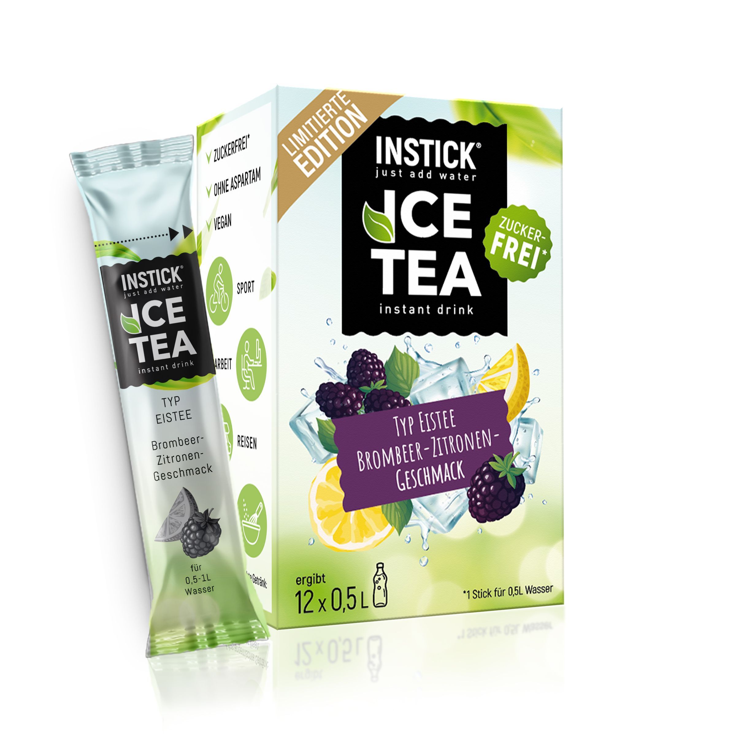 Image of Instant Ice Tea Powder, Type Iced Tea, Blackberry-lemon Flavor, Sugar-free, 12 Sticks Of 2.5 G Each (=30 G) - Limited Edition