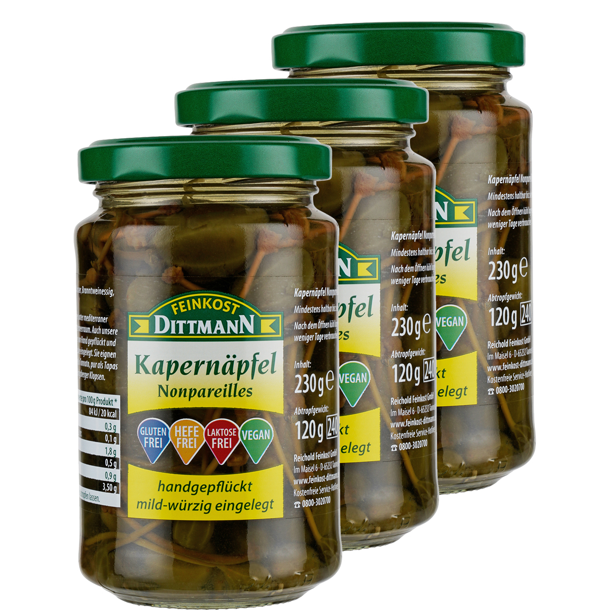Dittmann Delicatessen Nonpareil Capers In Glass Jar, 240g, Pack Of 3
