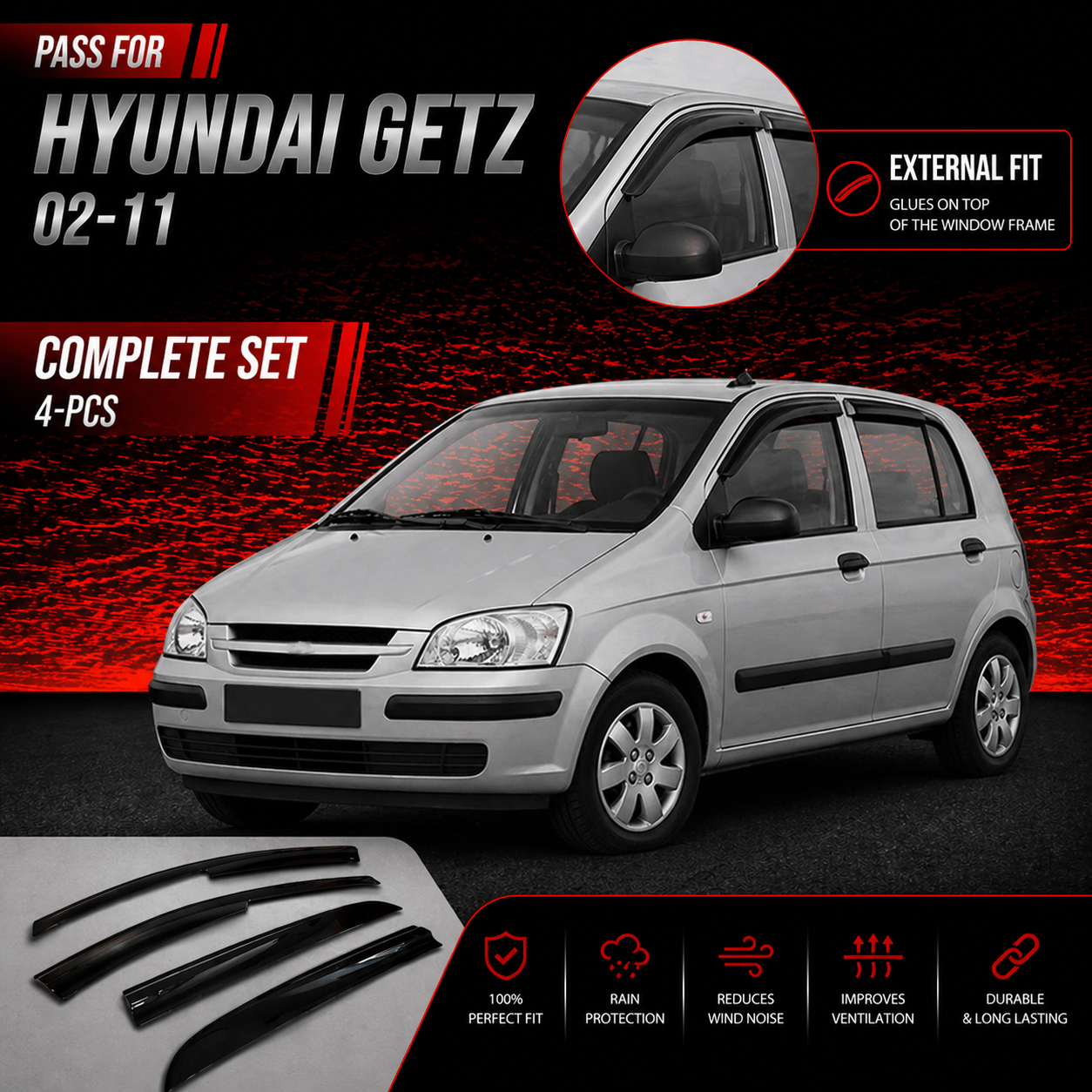 Image of Windshield Wiper For Getz 2002 - 2011 Rain Deflector Car Window Rain Protector Rain Deflector Adhesive Deflectors 4pcs External Fit For Getz 2002 2003 2004 2005 2006 2007 2008 2009 2010 2011.