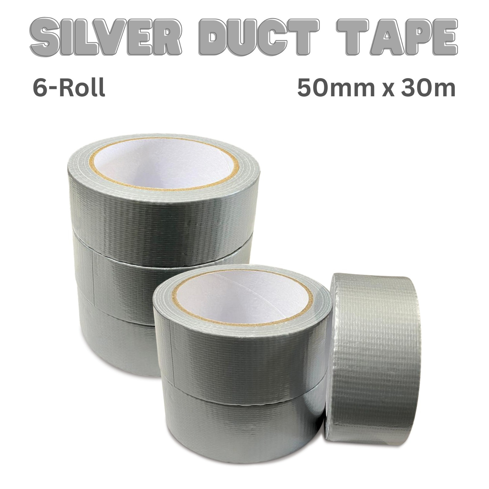 TEMU 6 Rolls Extra Strong Silver Duct Tape 50mm X 30m Tape, Fabric Adhesive Heavy Duty Silver Duct Tape – Repair Tape For Indoor & Outdoor Use,