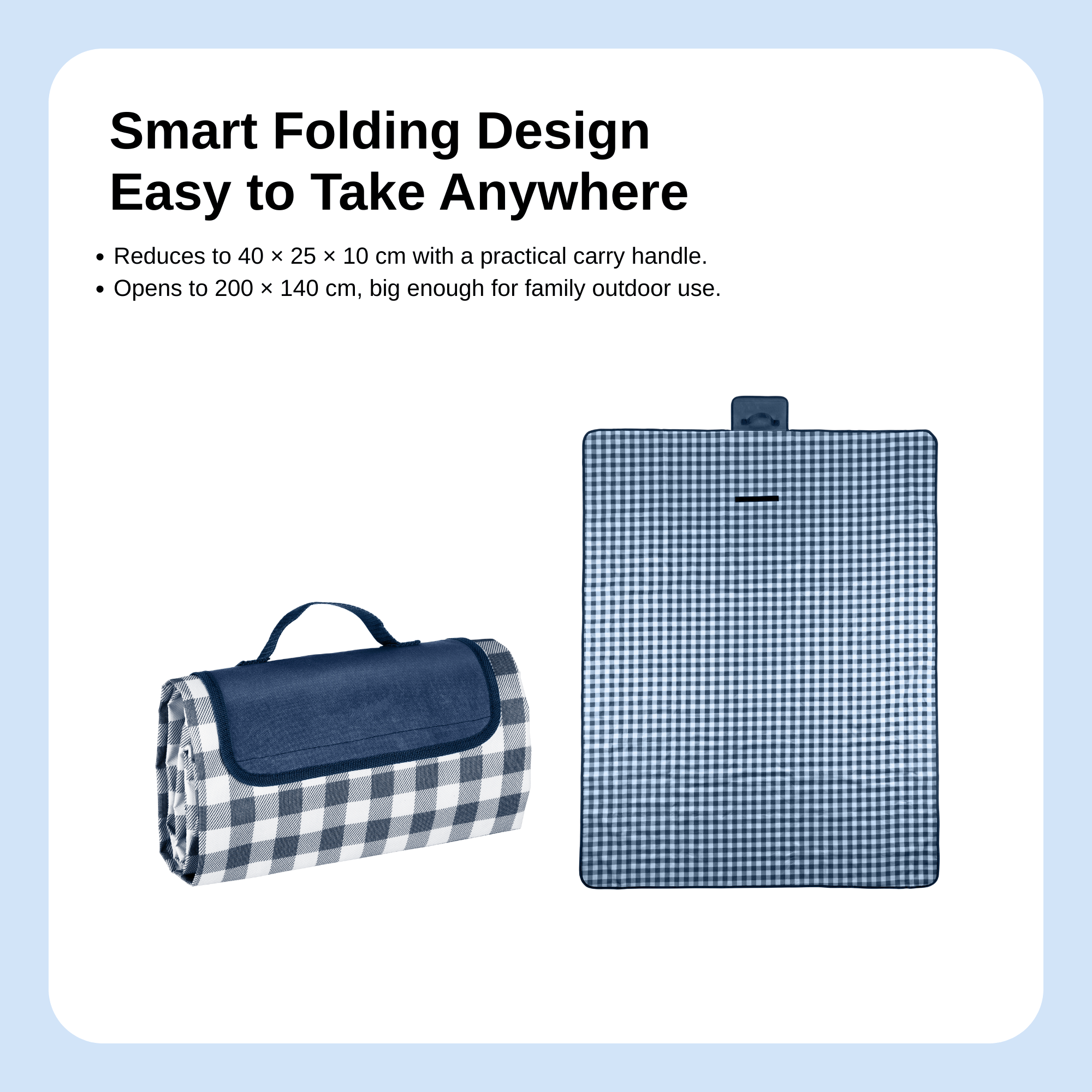 Large Waterproof Picnic Blanket 200x140cm, Foldable Outdoor Mat with Handle