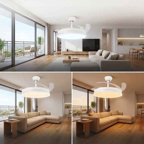 - ventilador de techo led white 66w con , mando a distancia, , motor 30w + led 36w, 6 velocidades, silencioso, 4 desplegables, verano-invierno, temporizador