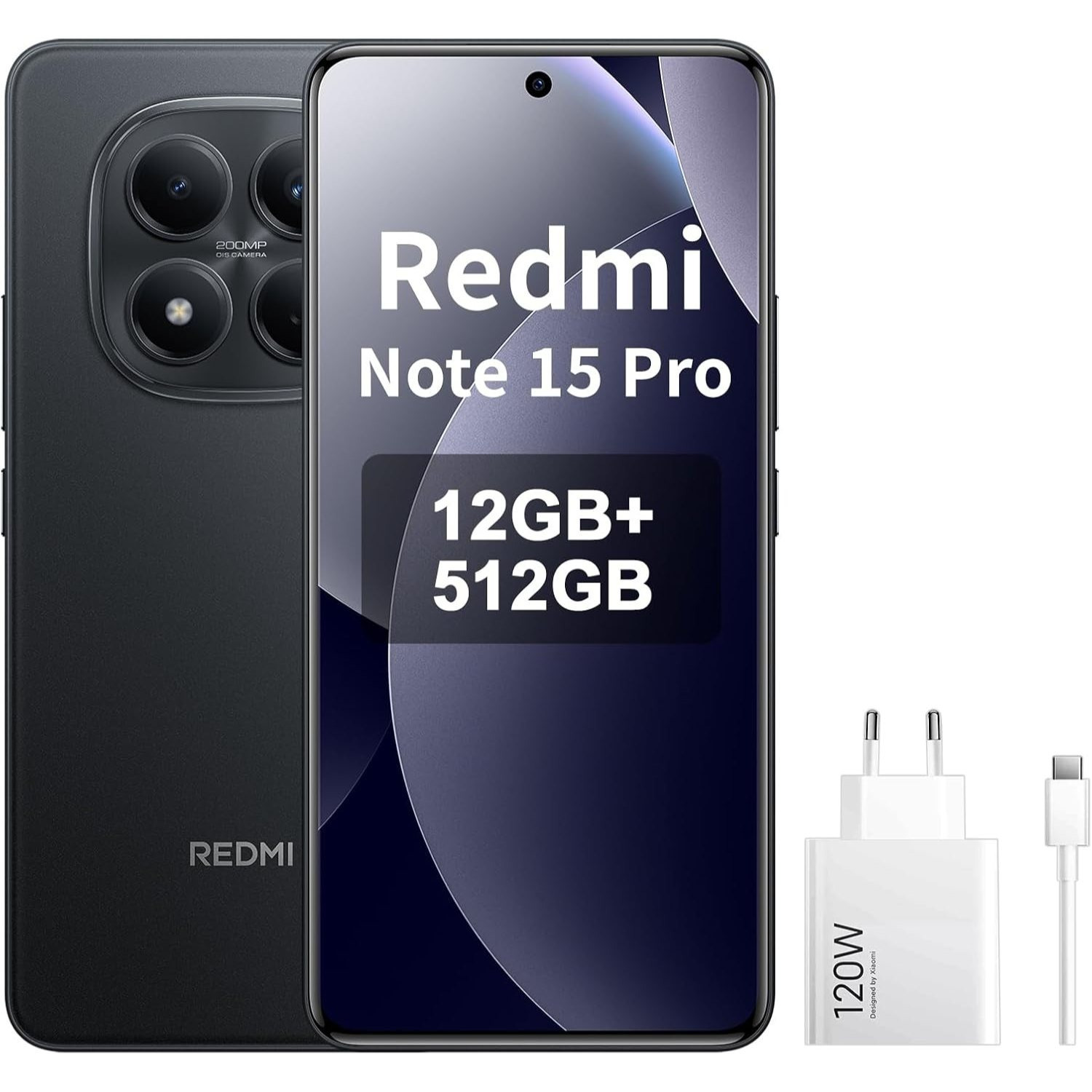 photo de l'article xiaomi redmi note 15 pro smartphone 4  + 512 gb - batterie 6500 mah, caméra 200 mp, protection   leau ip65, écran amoled fhd+ de 6,77 pouces, noir, inclut xiaomi   combo 120 w