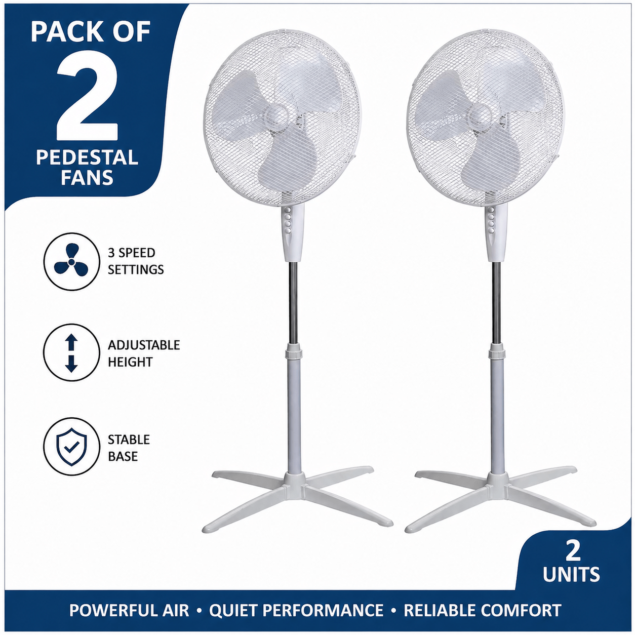 2 x 16 pedestal fan freestanding plastic fan with   setting adjustable height   130cm oscillating   head mesh grill powerful cooling plastic floorstanding fan for summer