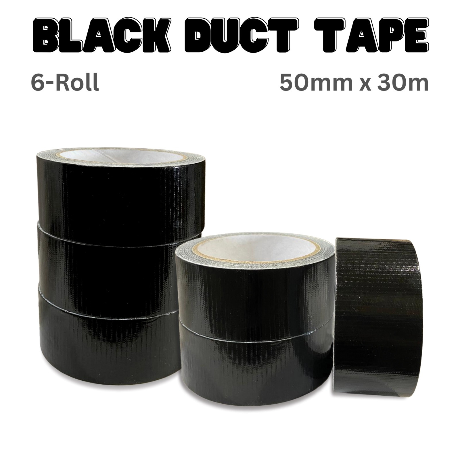 TEMU 6 Rolls Extra Strong Black Duct Tape 50mm X 30m Tape, Fabric Adhesive Heavy Duty Black Duct Tape – Repair Tape For Indoor & Outdoor Use,