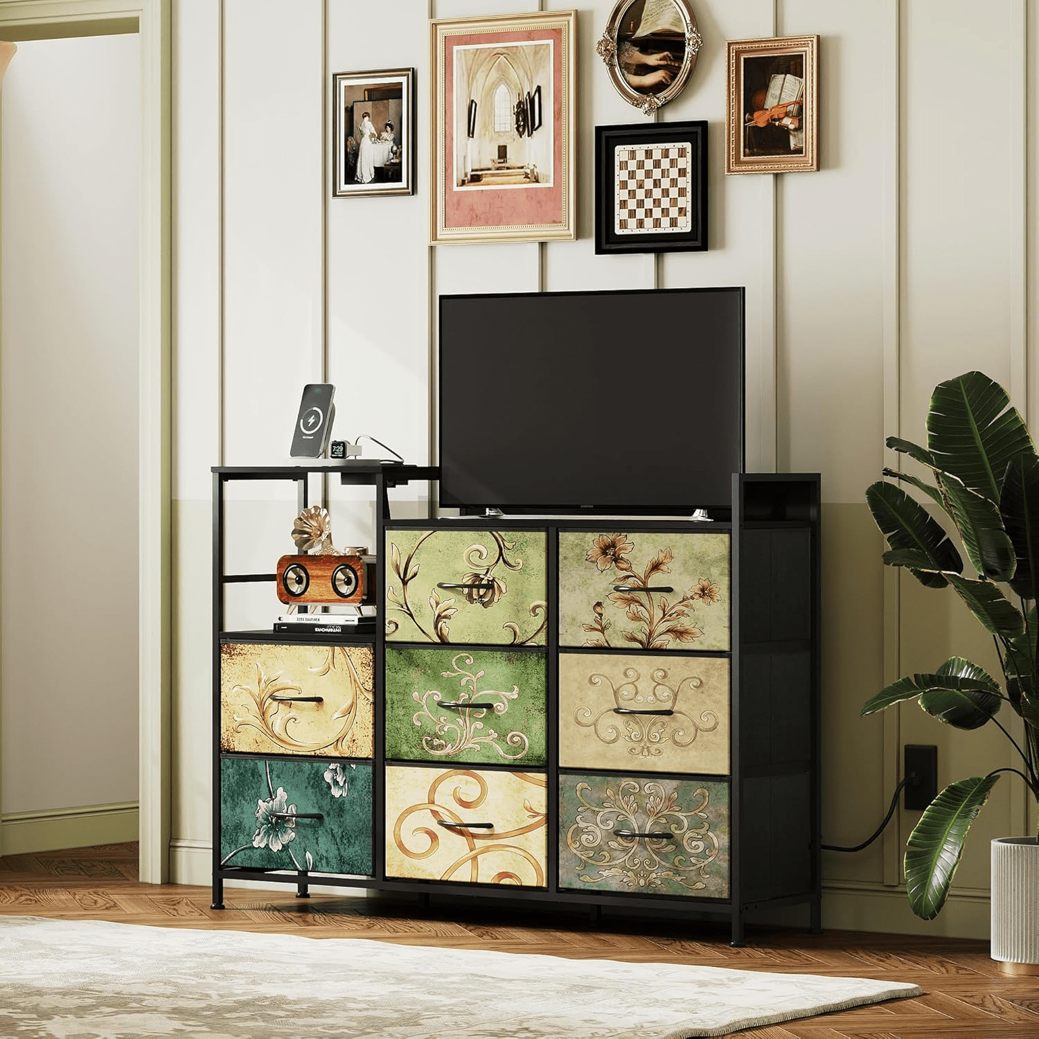Image of Chest Of Drawers Bedroom Living Room Hallway With Drawers Cabinet 8 Fabric Drawers, Wood Grain, 29 D W X 70.5 H Cm
